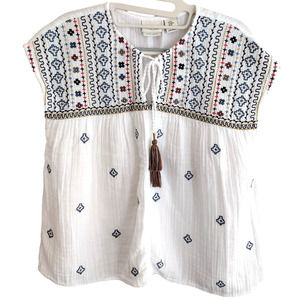 Rachel Zoe | White Boho Embroidered Tassel Sleeveless Peasant Top Tank